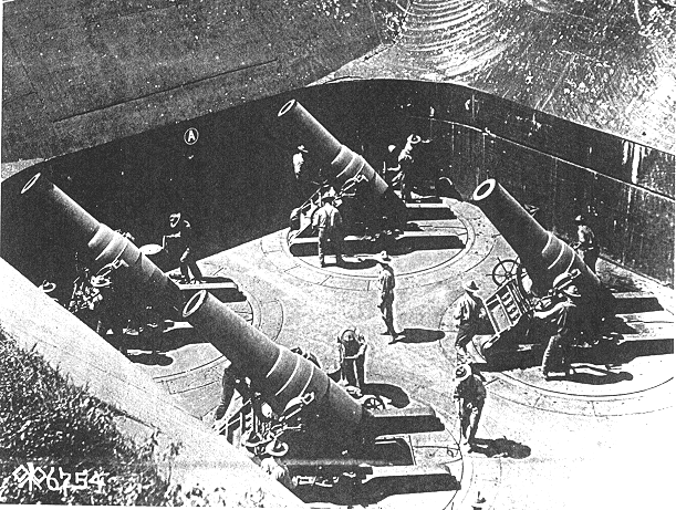 four 12 inch mortars on model 1896MI carriages