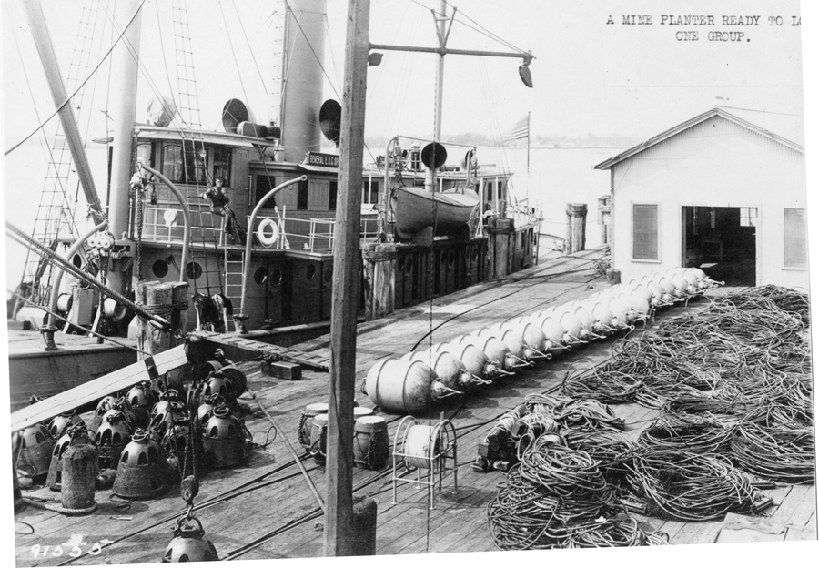 USAMP Gen. E.O.C. Ord at the dock, ready to load mines and associated equipment. NARA Still Pictures, 111-SC-WWI, #91555.